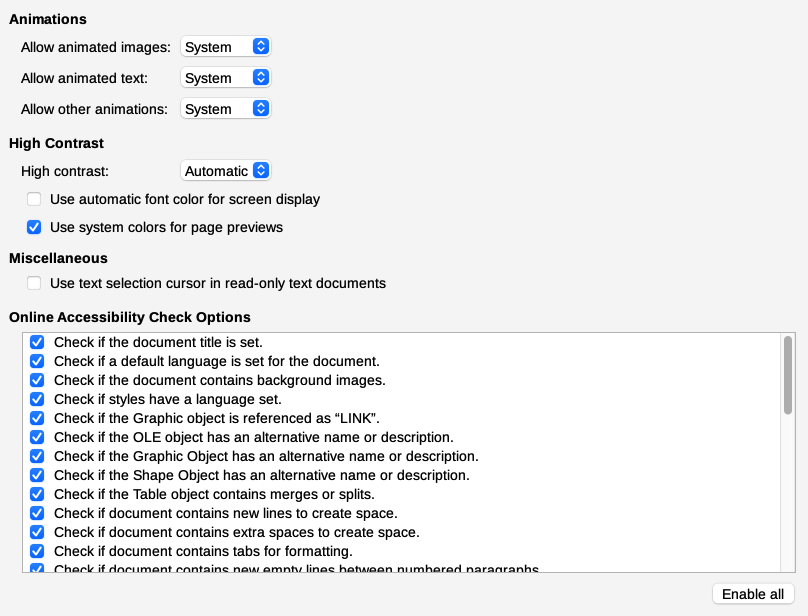 Choosing accessibility options