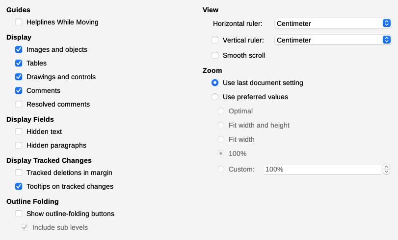 Choosing default View options for Writer