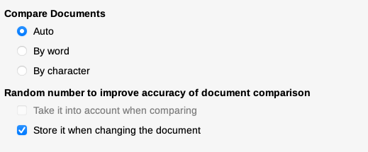 Choosing options for comparing documents