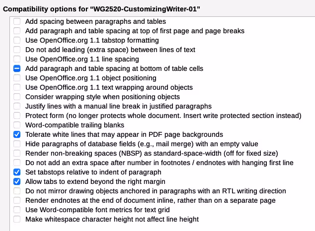 Choosing compatibility options