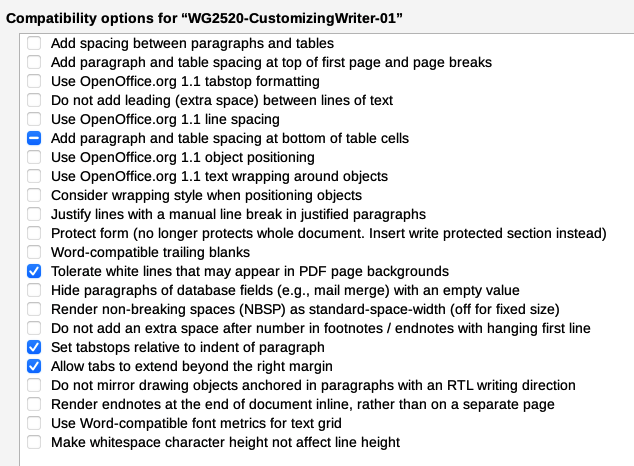 Choosing compatibility options