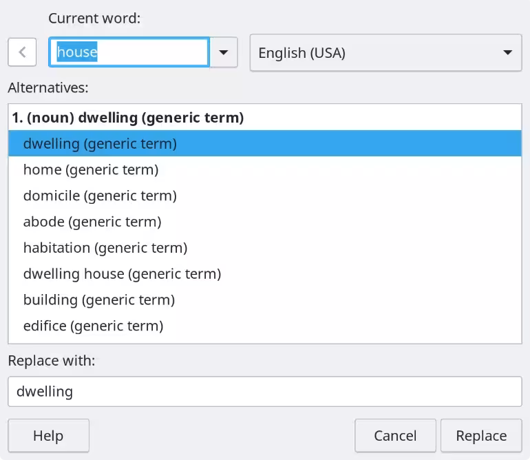 The thesaurus offers alternatives to words
