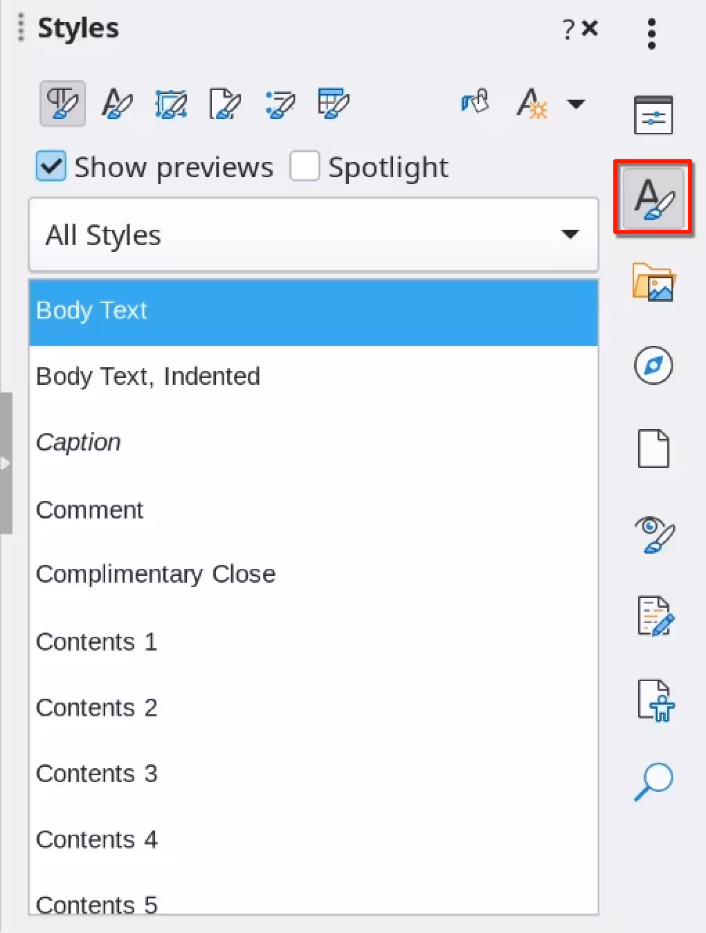 The Styles sidebar deck