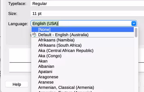 Selecting a language for a paragraph style
