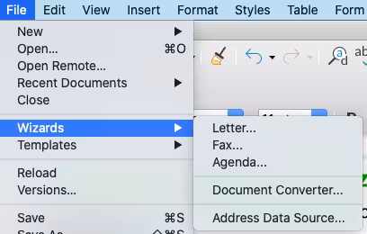 Choosing a template wizard