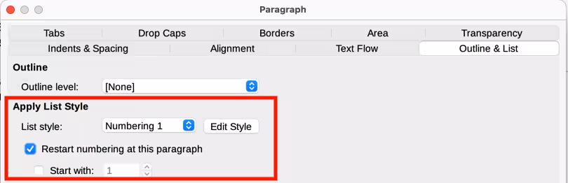 Restarting list numbering