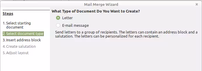 Mail Merge Wizard: Select document type