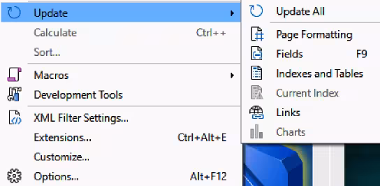 Example of Update All on Main Menu bar