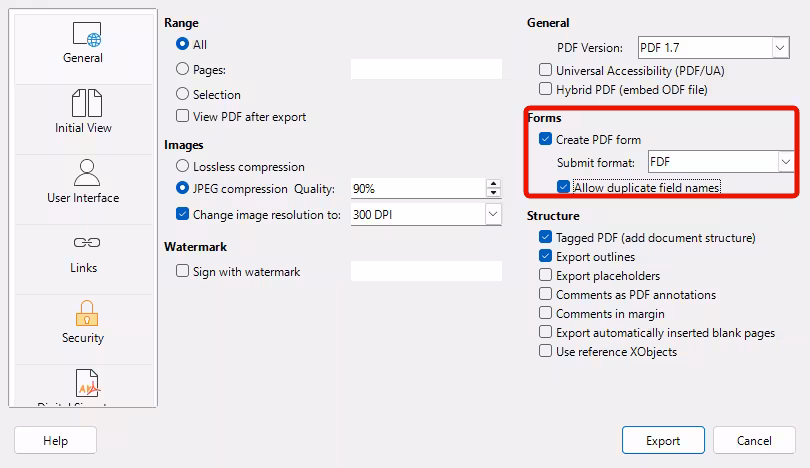 Export as PDF Form