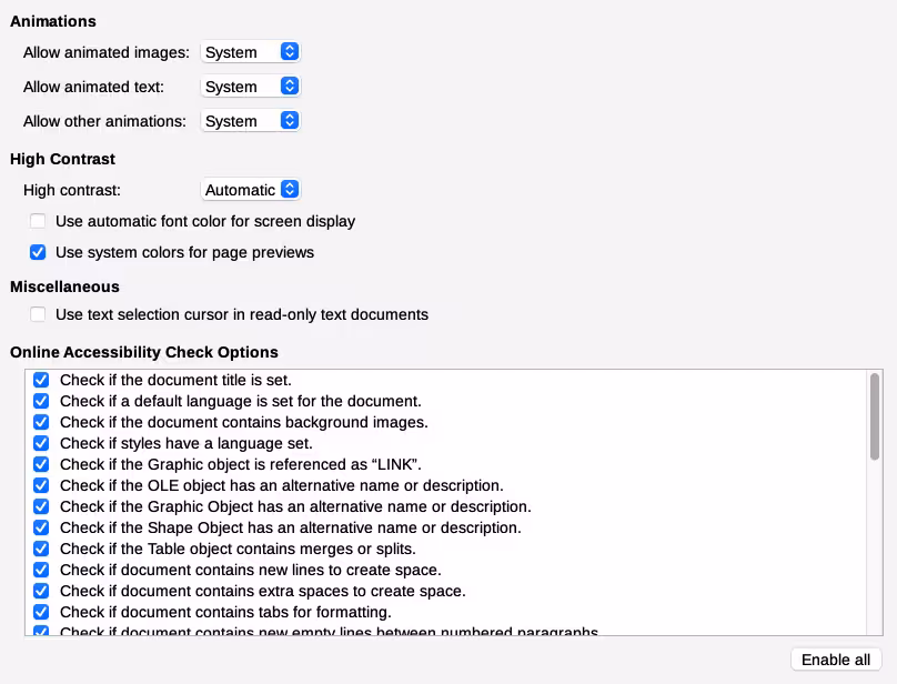 Choosing accessibility options