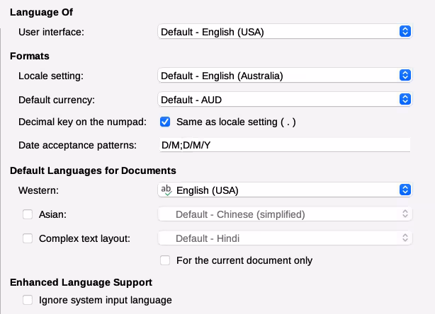 Choosing language options