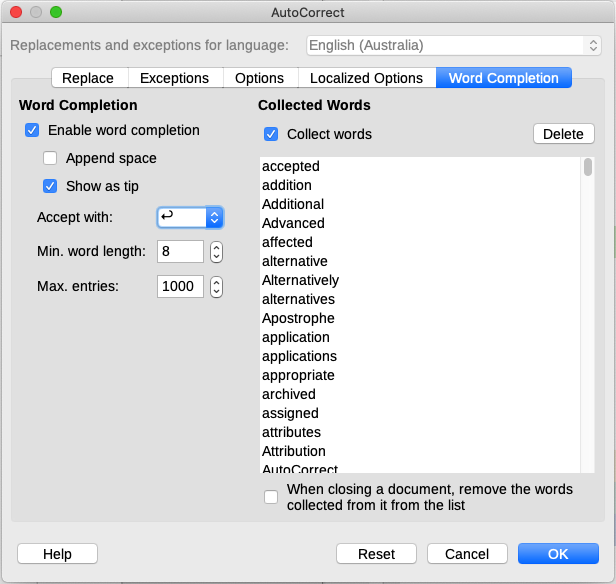 Customizing word completion