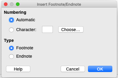 Inserting a footnote/endnote