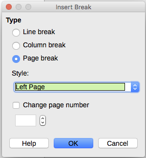 Inserting a manual page break and changing the page style