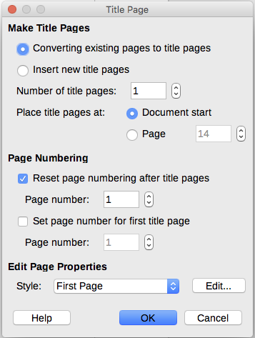 Adding title pages to a document