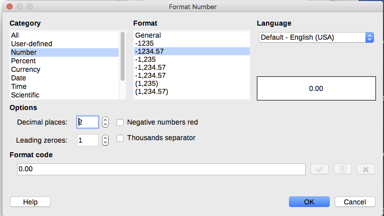 The Format Number dialog
