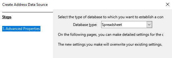 Selecting the database type