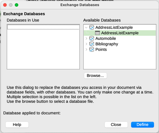 Exchange Databases dialog