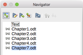 The Navigator showing a series of files in a master document