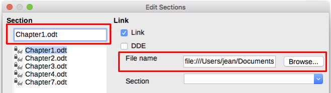 Editing a link in a master document