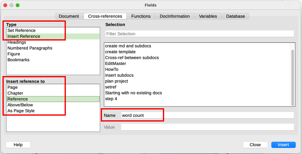 Fields dialog showing manual entry of field name