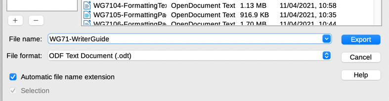 Exporting a master document to an Open Document Text (.odt) file
