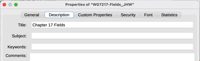 The Description tab of the document’s Properties dialog