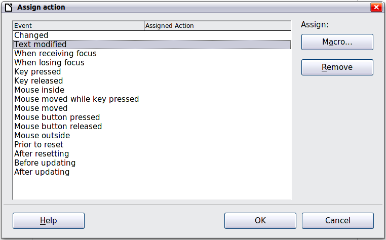 Assign action dialog