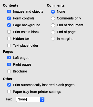 Choosing default Print options for Writer