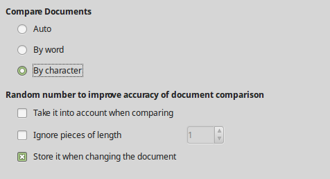 Choosing options for comparing documents