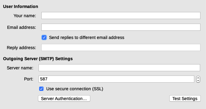 Specifying settings for use when emailing mail-merged form letters