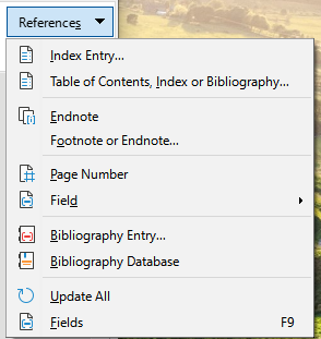 References tab menu