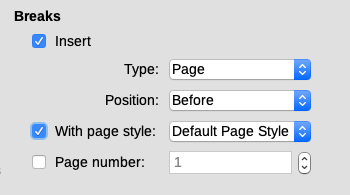 Inserting a manual page break using the Paragraph dialog