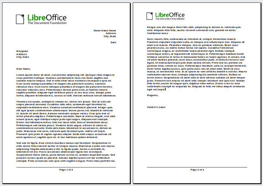 Letterhead with different headers for first and following pages