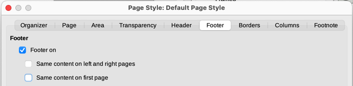 Setting up footers to have different content on different pages