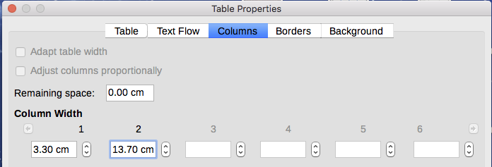 Defining a two-column table to line up with text offset at 3.3cm