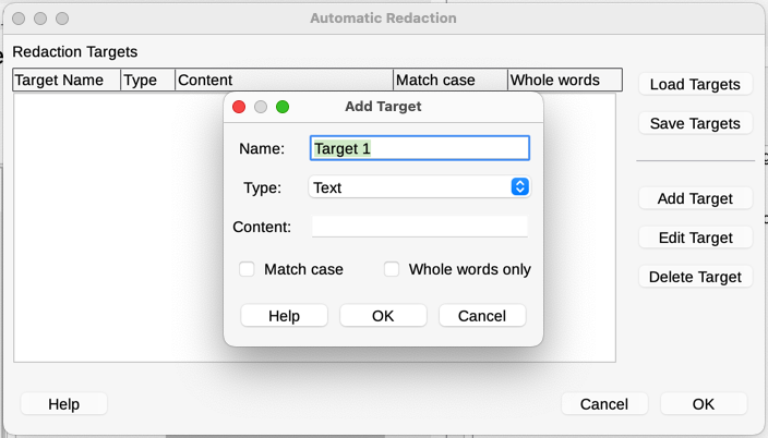 Automatic Redaction dialog