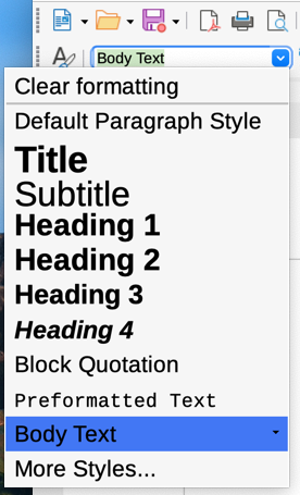 The Set Paragraph Style list on the Formatting toolbar
