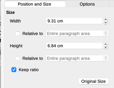 Resizing by specifying a size on the Position and Size tab