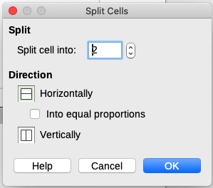 Split Cells dialog