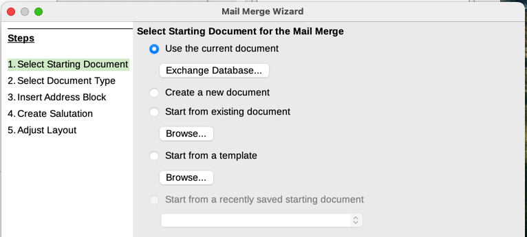 Mail Merge Wizard: Select starting document