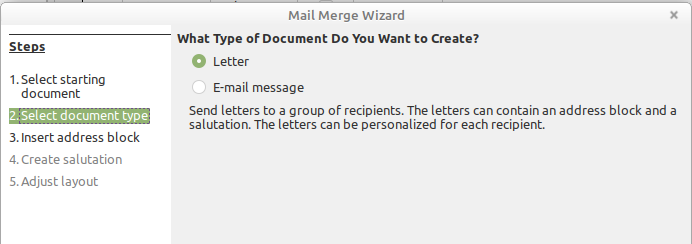 Mail Merge Wizard: Select document type