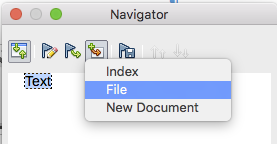 Inserting a subdocument into a master document using the Navigator