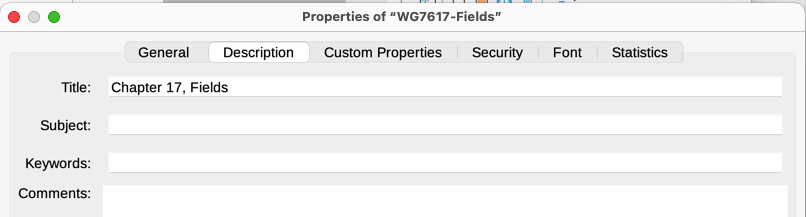 The Description tab of the document’s Properties dialog