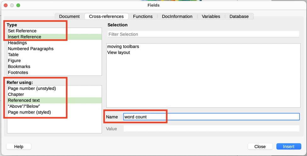Fields dialog showing manual entry of field name
