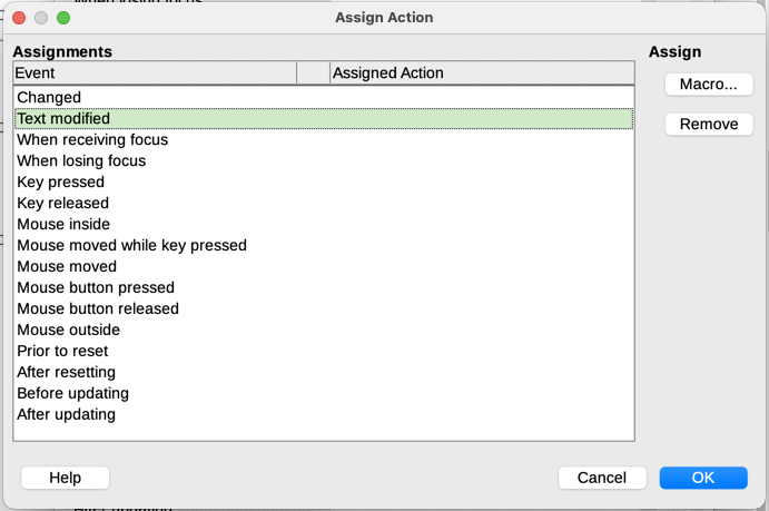 Assign Action dialog