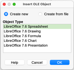 Inserting a new OLE object