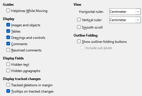 Choosing default View options for Writer