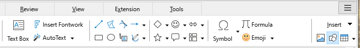 Tabbed Interface – Insert tab, right end