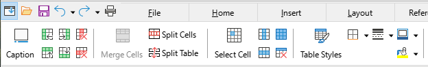 Tabbed Interface – Table tab, left end